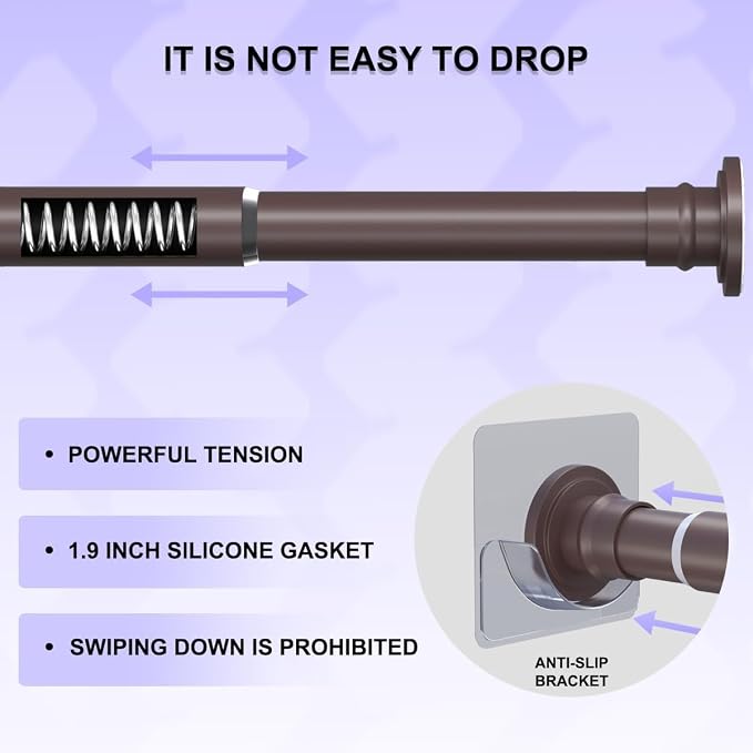 Bronze Shower Curtain Rod 28-48 Inches Adjustable Tension Curtain Rod Spring Shower Rod for Bathroom Heavy Duty Tension Rod for windows
