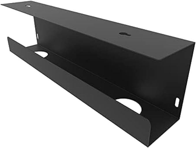 Jingchengmei Under Desk 17 inch Wide Cable Management Tray, Power Strip Holder, Metal Cord Organizer, Wire Management for Office and Home, Black (UDCMT17In, Black)