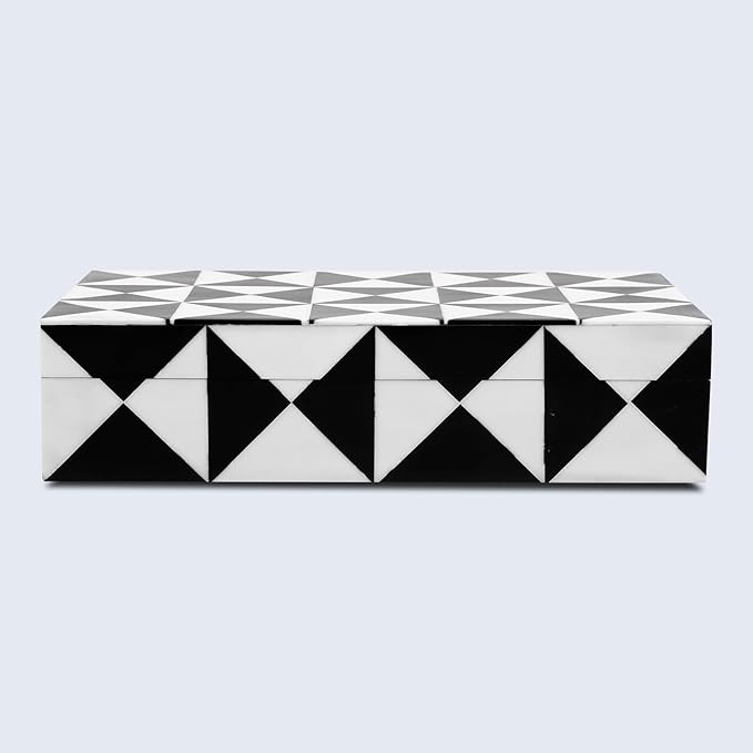 Handicrafts Home Small Decorative Storage Box with Lid, Black and White Keepsake Box, Decorative Trinket Box for Jewelry, Desk Organizer, Coffee Table & Shelf Decor, Triangle - 8 x 5 x 2 Inch