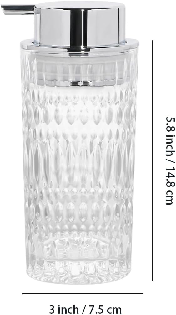 Foam Soap Dispenser, Glass Foaming Hand Soap Dispenser with Pump, 14 Oz Bathroom Refillable Liquid Lotion Pump Bottle Container for Kitchen Countertop Decor (1, Clear Silver)