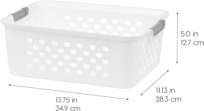 IRIS USA 6-Pack, Small Plastic Storage Basket, White | Organize pantry items, office supplies, crafts, accessories, and household essentials with easy-carry storage for shelves