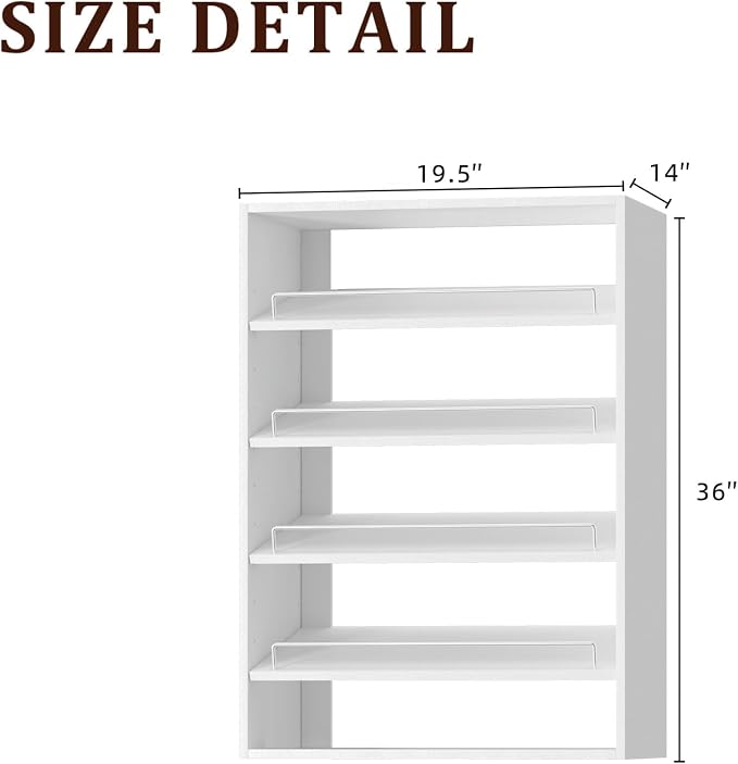 19.5" Wide Shoe Shelf Tower Modular Closet System, Shoe Storage Closet Tower with Shelves, White