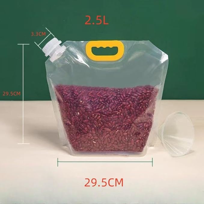 6pcsFood Storage Bags, Grain Moisture-proof Sealed Bag,Stand Up Food Bags Large Reusable Sealed Bag with Handle and Cap BPA Free