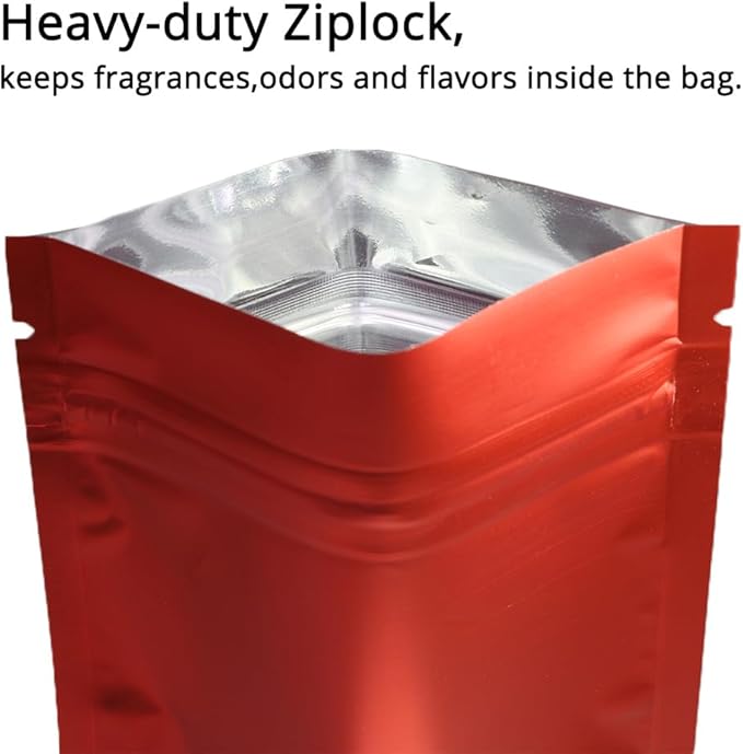 100PCS Customized Resealable Mylar Pouch,Airtight Zip Bag,Flat Packaging Bag,One Color Logo Printing for Logo/Text/QR Code (Red, 12 * 18CM/4.7"*7.1"-One Color Print)