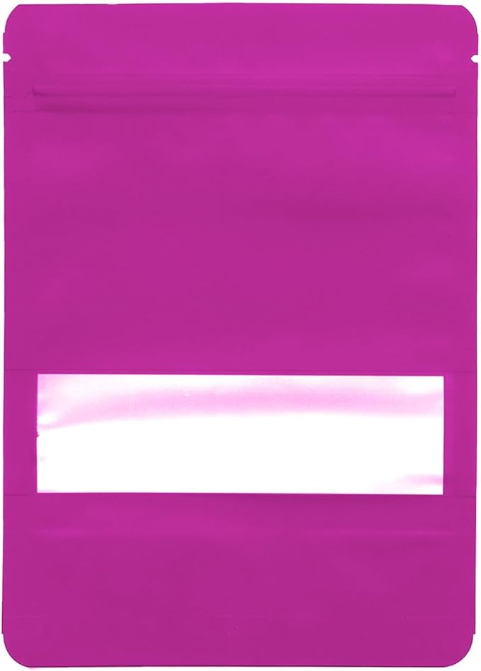 100PCS Foil Pouch Mylar Bags with Clear Window,ULIFESTAR Stand Up Sealable Bags with Tear Notches,Resealable for Food,Party Favors,Gift Packaging and Small Business(14 * 20cm/5.51 * 7.87",Purple)