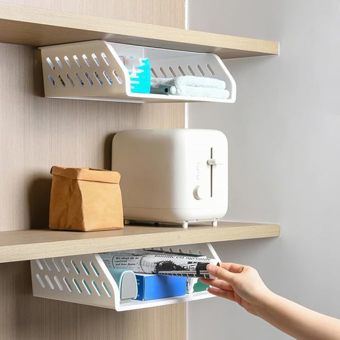 1pc Wall-mounted Storage Rack Multipurpose Plastic Organizer for Kitchen and Bathroom Punch Design Easy Installation and White