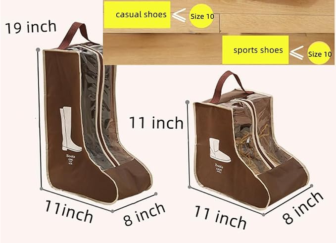 Rikyo 2 Set Brown Shoe Storage,Portable Tall Boots Storage&Protector Bag | Protector Bag,Shoe Dust Bags,Shoe Sleeves for Travel,Clear Window Boots Cover,Shoes Packing Organizers for Adult Sneakers