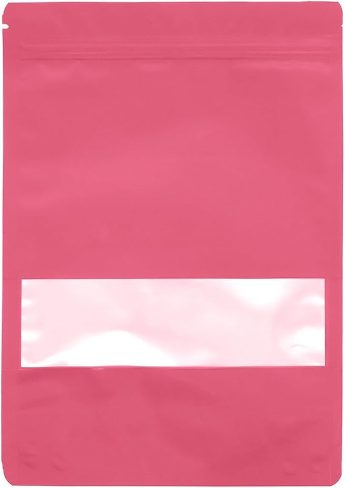 50PCS Foil Pouch Mylar Bags with Clear Window,ULIFESTAR Stand Up Sealable Bags with Tear Notches,Resealable for Food,Party Favors,Gift Packaging and Small Business(18 * 26cm/7.09 * 10.24",Pink)