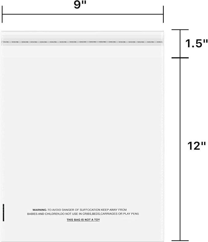 The Elixir Packaging 400 Count 9 x 12 Clear Poly Bag with Suffocation Warning Reclesable Transparent Plastic Tote Backpack Mailer Bag, Food Grade Material, 1.5 Mil Thickness