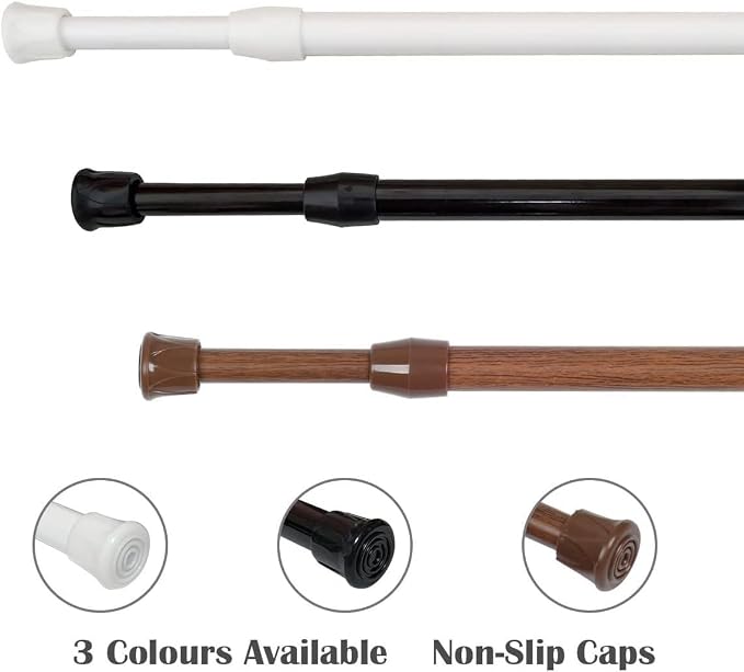 KXLife Tension Curtain Rod No Drill 16-28", Adjustable Spring Rod, 6Pcs | Oak, Expandable Tension Mounted, Renter Friendly, Non-Slip Ends, for Window, RV, Closet