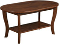 Furnifact Brown Oval Coffee Table with Lower Shelf, MDF Solid Rubber Wood Veneer Construction, Stylish and Practical Design for Living Room or Office Use