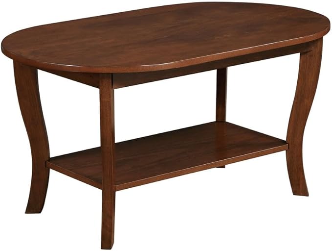 Furnifact Brown Oval Coffee Table with Lower Shelf, MDF Solid Rubber Wood Veneer Construction, Stylish and Practical Design for Living Room or Office Use