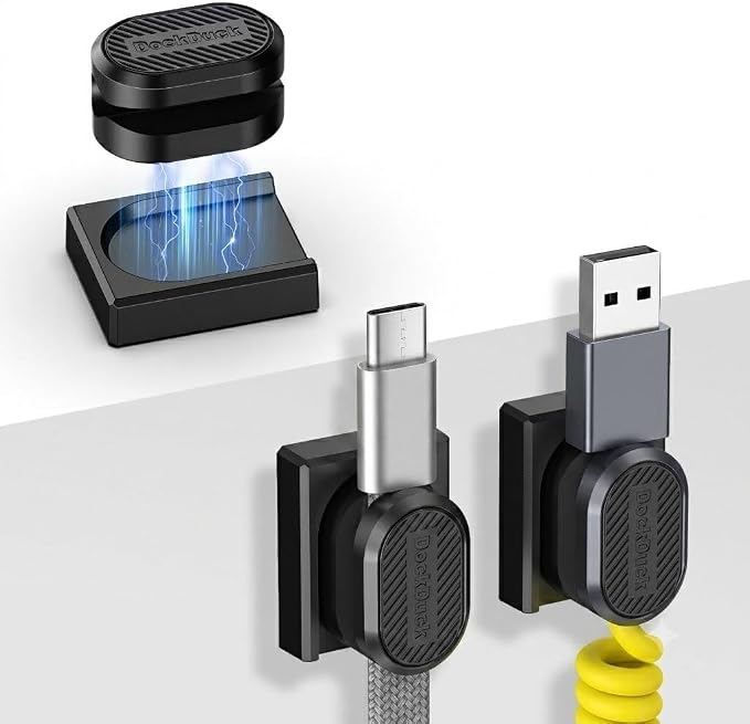 3-Pack Magnetic Cable Clips with Detachable Base, Auto Snap Cord Holder for Desk, Self-Adhesive Cable Organizer Compatible with Round and Flat Cables for Home Office Car