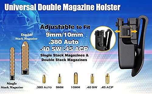 Double Magazine Holster Universal fit 9mm 380 10mm .40 .45 Pistol Magazines | Adjustable Retention Mag Holder Pouch for Glock/Sig sauer/S&W/Beretta/Taurus/Springfield/Ruger/1911 Single & Double Stack Mag
