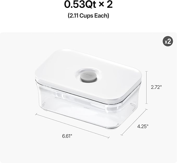 VAKUEN Premium Airtight Food Storage Containers, Mini Rectangular 2pc/set(0.53qt), Smart One-Click Seal Lid, No Hinges, 100% Leak Proof, BPA-FREE, Dishwasher, Freezer & Microwave Safe