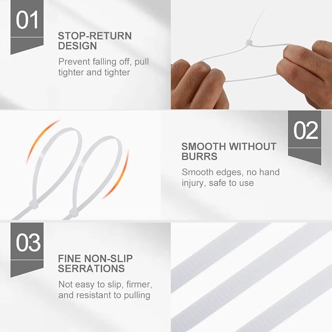 Clear Zip Ties 8 inch, 100 Pack, White Zip Ties, 40lbs, Zipties Clear, White Cable Ties, UV Resistant Wire Ties, Plastic Ties, Tie Wraps, Boacua