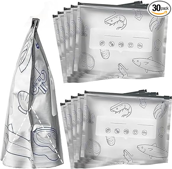 30PCS Reusable Aluminum Foil Sealable Storage Bags, Vacuum Zipper Pouches, Stand Up Foil Sealable Bags with Label and Zip Lock (Mixed 3-Size)
