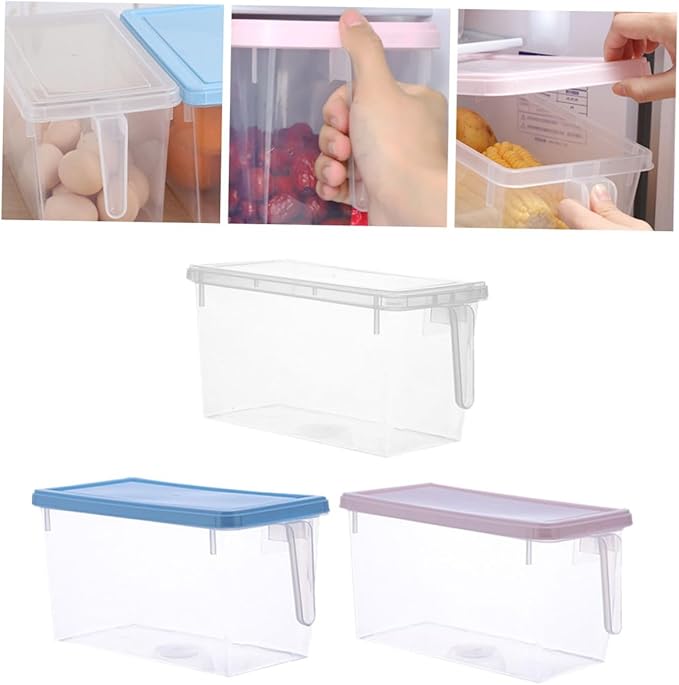 SHINEOFI 3pcs Food Preservation Storage Boxes 4l Rectangular Lidded Sealing Containers Plastic Pink Blue Refrigerator Organizer for Kitchen Pantry