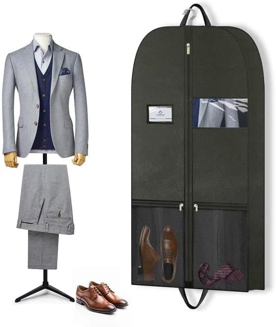 Travel Garment Suit Bag for Hanging Clothes 43", Suit bags for Closet Storage with Pockets Gusseted Garment bag for Men Suits Shirts Tuxedos Dresses Coats, Suit Cover Bags With Handles and Zipper
