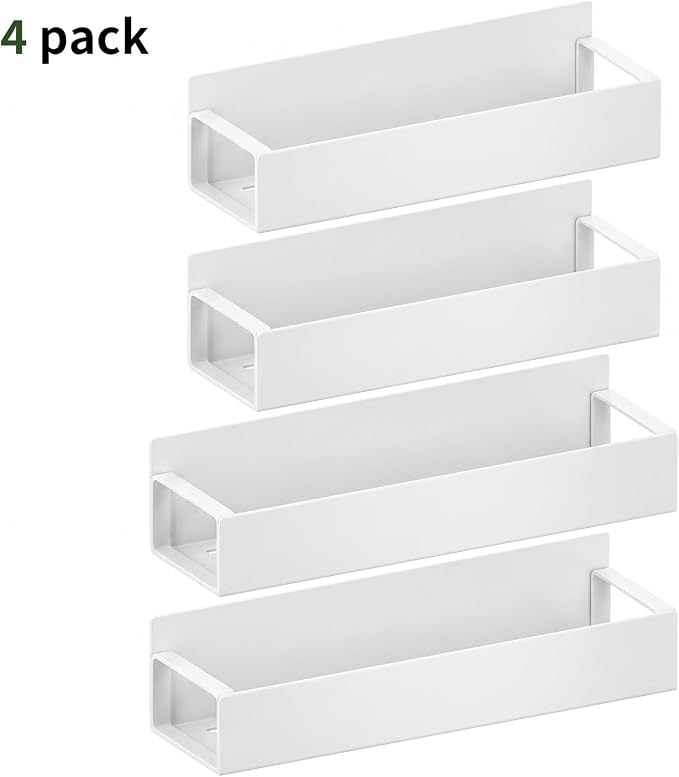 Magnetic Spice Rack, White, 4 Pack | Multipurpose Magnetic Shelf, Versatile Storage for Spices, Herbs, Seasonings, Suitable for Kitchen Refrigerator, Cabinet