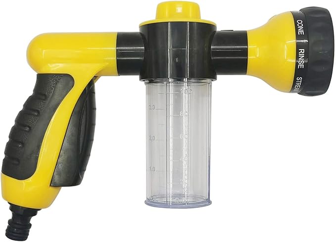 High Pressure 8 Pattern Adjustable Foam Sprayer Yellow with Soap Dispenser for Car Washing & Home Cleaning