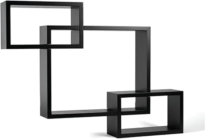 MELANNCO Interlocking Floating Wall Mount Shelves, Espresso, Set of 3-5091208