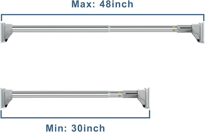Stainless Steel Adjustable Closet Rod, No-Drill Installation, Heavy-Duty Hanging Bar for Closet, Wardrobe & RV (30-48 inch)