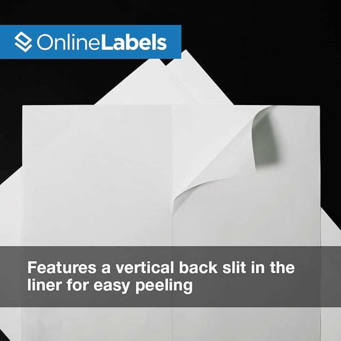 Full Sheet Labels - 8.5 x 11 - Pack of 10 Sheets - Inkjet/Laser Printers - Vertical Back Slit for Easy Peeling - Online Labels