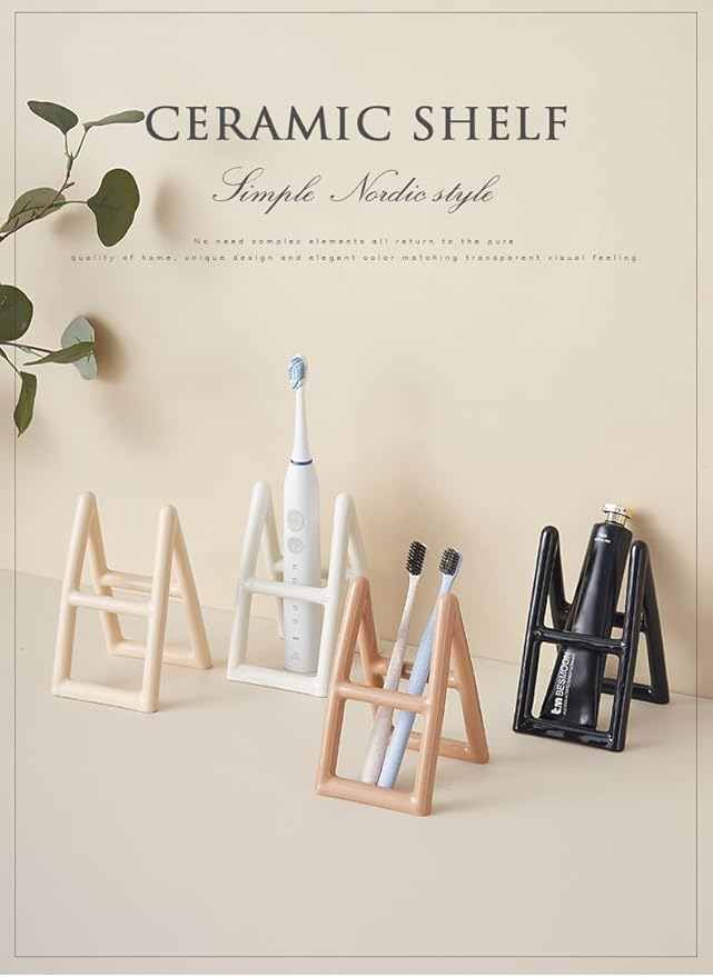 Handmade Ceramic Holder Stand for Toothbrushes, Makeup Brushes, and Pens - Minimalist Design for Bathroom Vanity and Countertops Decor (White)