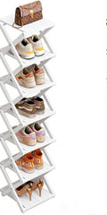 Bamboo Shoe Rack - No Assembly Required, Tall Narrow Foldable Shoe Organizer, Space-Saving Multifunctional Shelf for Entryways, Corners, Bedrooms, Balconies, 7 Layer White (Reinforced And Thickened )