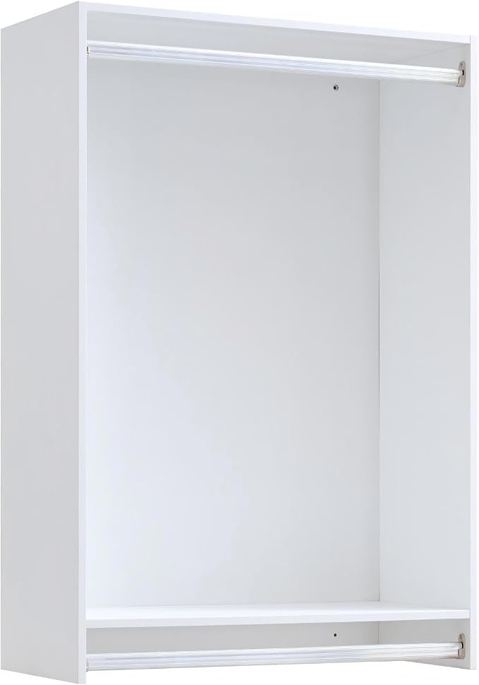 25.5" Double Hanging Closet Module, White MDF Closet Organizer System with 2 Aluminum Hanging Rods, Wall-Mounted Wardrobe Storage for Shirts, Pants, Coats, Bedroom, Walk-In Closet Unit