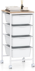 GOFLAME 4-Drawer Rolling Storage Cart, Craft Storage Cart with Wooden Tabletop and Lockable Wheels, Art Cart Supply Storage Organizer with Metal Frame for Home Office Classroom, White