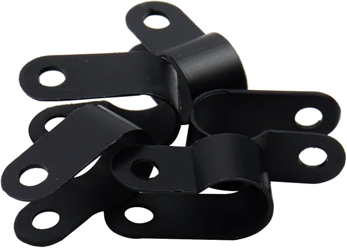 Antrader Nylon Plastic R-Type Cable Clamps,3/8" Clamps Fasteners Assortment | Black Cable Clips with Screws for Wire Managemen,Office,Garage