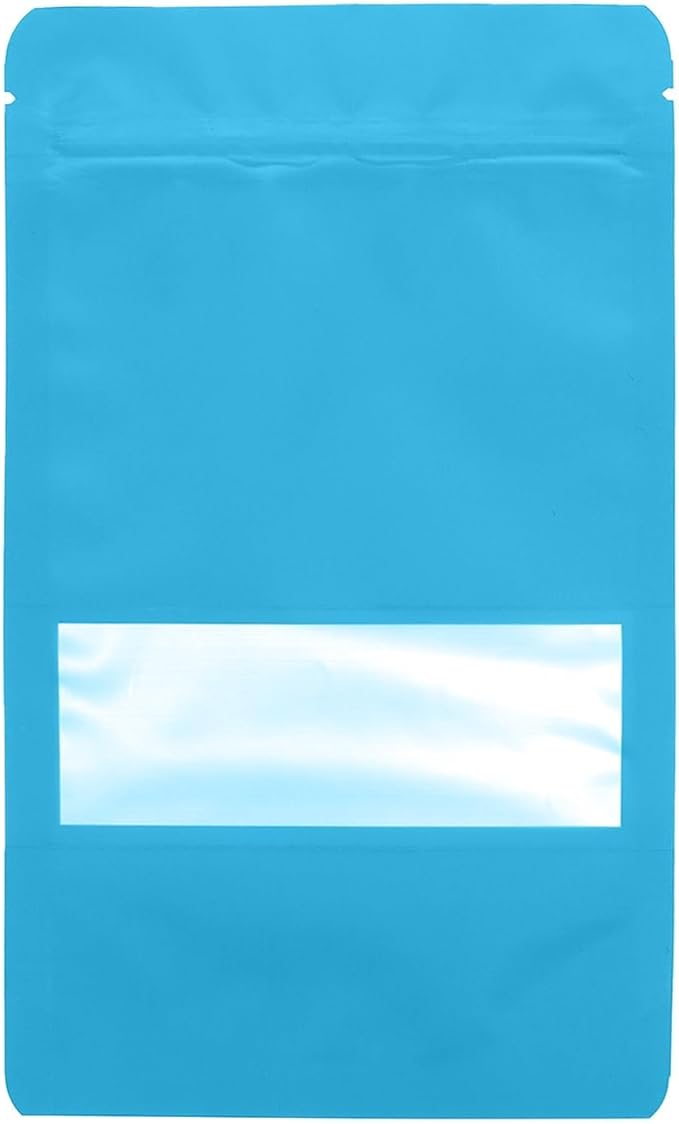 100PCS Foil Pouch Mylar Bags with Clear Window,ULIFESTAR Stand Up Sealable Bags with Tear Notches,Resealable for Food,Party Favors,Gift Packaging and Small Business(12 * 20cm/4.72 * 7.87",Blue)