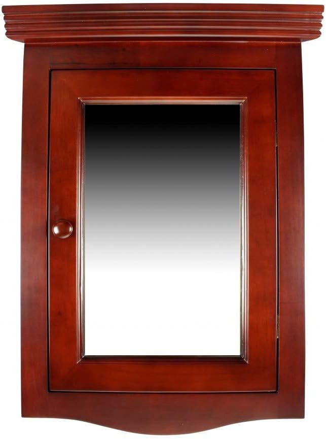 Renovators Supply Corner Medicine Cabinet with Mirror - Wall Mount Wooden Bathroom Medicine Cabinet - Double Shelf Storage Cabinet with Hardware - Hanging Bathroom Cabinet - Cherry, Pack of 1