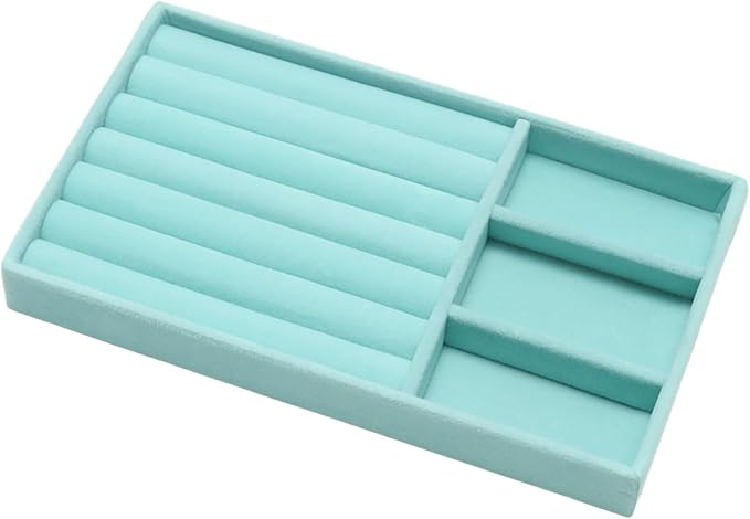 Velvet Jewelry Trays for Drawers, Blue Stackable Jewelry Drawer Organizer Inserts, Ring Earring Necklace Bracelet Holder Organizer Storage Display Tray with Removable Dividers, 2-in-1
