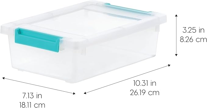 IRIS USA 2 Qt. Craft Storage Bins with Lids, 6-Pack, |Made in USA|, Clip Box, Small Plastic Sensory Bin Tote Organizer Containers for Art Supplies, Paper, & Office, Stackable - Clear/Seafoam Blue
