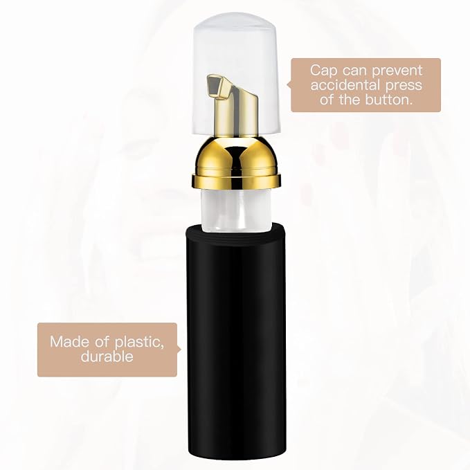 Travel Foam Pump Bottle - 2oz Small Size Foaming Hand Soap Dispenser - Mini Portable Mousse Lash Shampoo Kit Container for Hair - Empty Leak Proof Plastic Gold &Black,White,Pink Foamer 3Pack