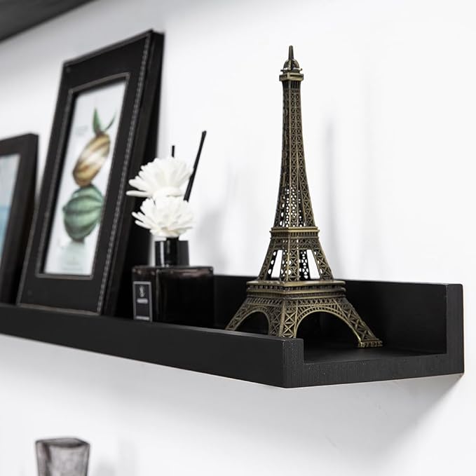AZSKY 36 Inch Picture Ledge Shelves Set of 3, Rustic Wood Floating Shelves for Photo Frames, Nursery & Kids Book Shelves, Wall Mounted Bathroom Organizer (Black)