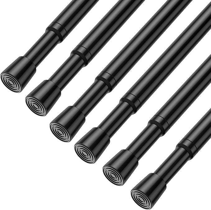 MEXAU 6Pcs Tension Curtain Rod 26-39 inch Spring Tension Rods Black Tension Rods Adjustable Spring Rod Extendable Tension Rod For Kitchen, Window, Bookshelf,Closet