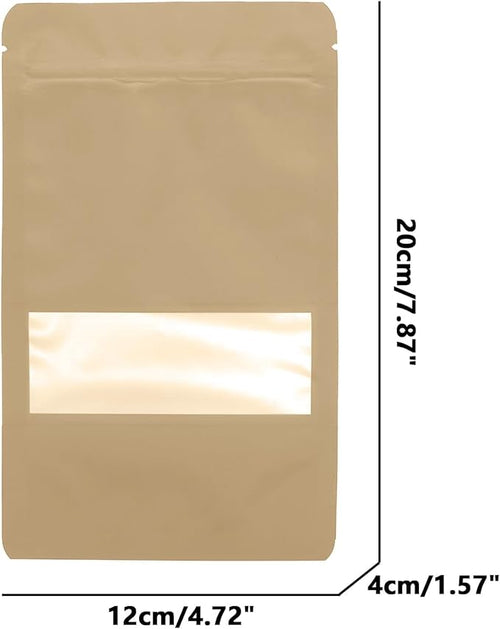 100PCS Foil Pouch Mylar Bags with Clear Window,ULIFESTAR Stand Up Sealable Bags with Tear Notches,Resealable for Food,Party Favors,Gift Packaging and Small Business(12 * 20cm/4.72 * 7.87",Gold)