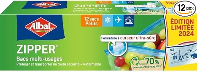 Albal ZIPPER Bags Small 1L, 70% Recycled Resources, Ultra-Safe Zipper, Durable, Dishwasher Safe, Food Saver Application, 20 x 15 cm