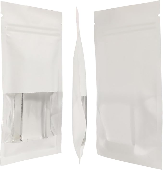 100PCS Resealable Kraft Paper Packaging Bags with Clear Window, Food Grade Heat Sealed Zipper Pouches for Coffee, Tea, Nuts, Snacks, Cookies (White, 7 * 9CM/2.8"*3.5"-100PCS)