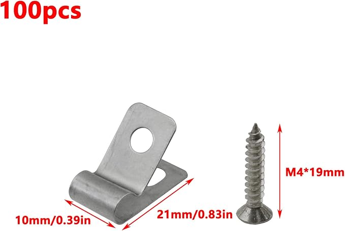 Antrader R-Type Cable Clips Cable Clamp,Fence Wire Clamps,5mm/0.2" | 304 Stainless Steel Agricultural Fencing Mounting Clips with Screws,100Pcs
