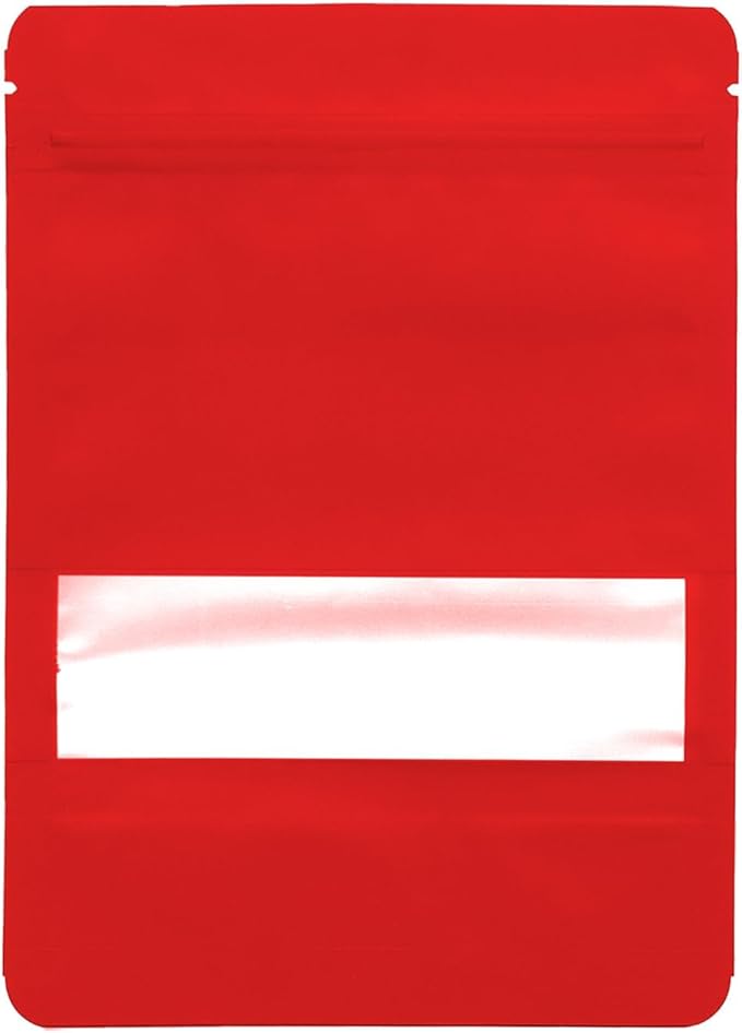 100PCS Foil Pouch Mylar Bags with Clear Window,ULIFESTAR Stand Up Sealable Bags with Tear Notches,Resealable for Food,Party Favors,Gift Packaging and Small Business(14 * 20cm/5.51 * 7.87",Red)