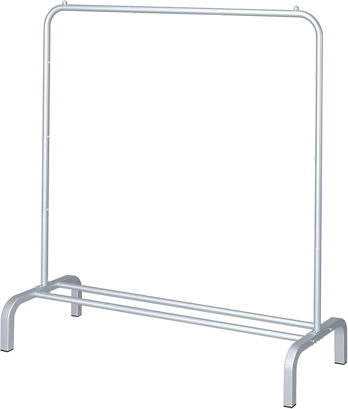 JIUYOTREE Metal Clothing Rack 43.3 Inches Clothes Garment Coat Rack with Bottom Shelf Clothing Rack for Hanging Clothes Coats Skirts Shirts Sweaters Silver Gray