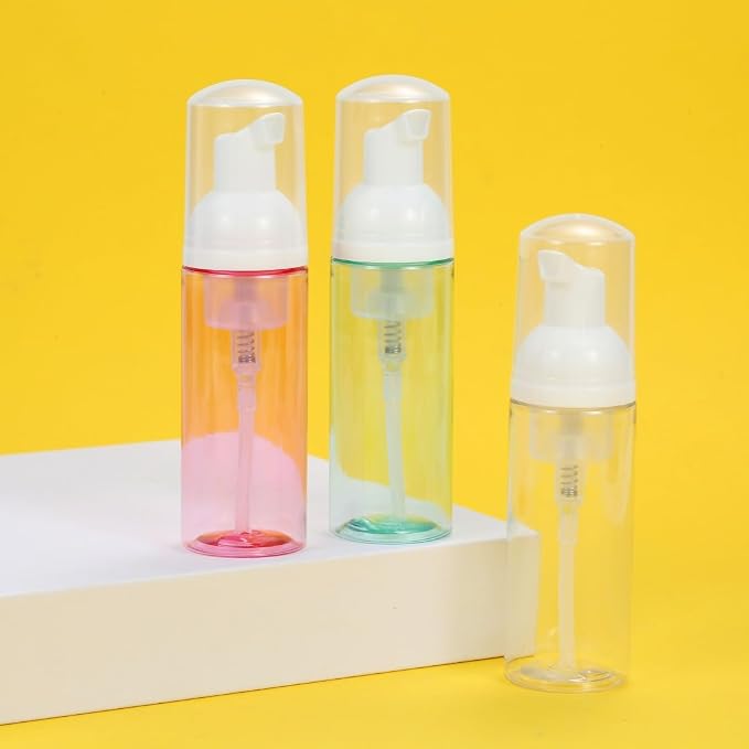 3 Pack Foam Pump Bottle Travel 60 ml/2 oz Small Size Mousse Foaming Soap Dispenser, Clear Plastic Foam Soap Dispenser Mini Empty Refillable Pump Containers(Mixed Color)