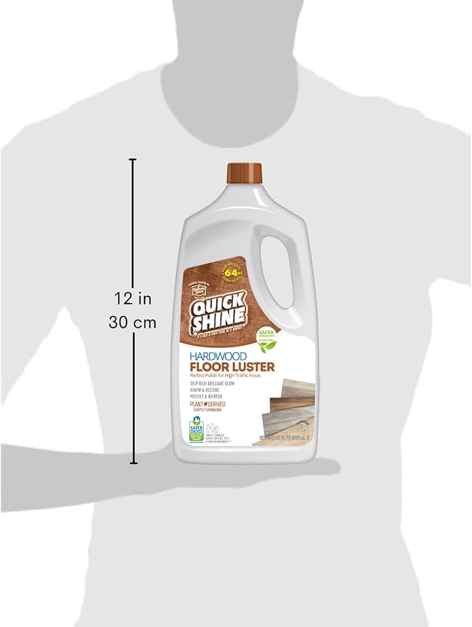 Quick Shine Hardwood Floor Luster 64 oz, Natural Looking Shine | Plant Derived Carnauba Polish, Renew & Protect, Streak & Haze Free, Non-slip, pH Neutral, No PFAS, EPA Safer Choice