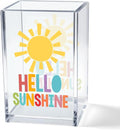 Hello Sunshine Acrylic Cosmetic Pencil Pen Holder Cup, Inspirational Sunshine Desk Organizer Accessories for Home Office Decor, Motivational Appreciation Gifts for Coworker Teacher Secretary