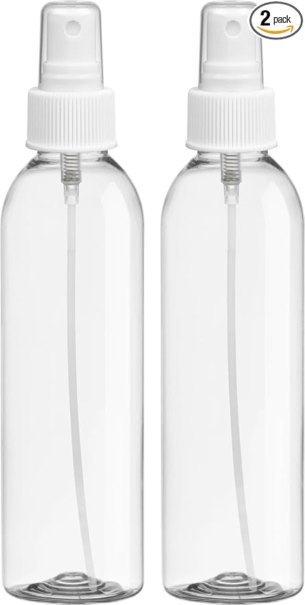 BRIGHTFROM Fine Mist Spray Bottles 6 OZ, Cylinder BPA Free Refillable Containers, Clear, Empty for Essential Oils, Spray, Water - 2 PACK (White)
